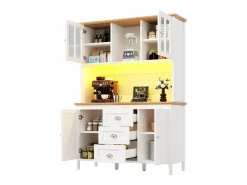 Hot ModernLuxe Mueble de cocina - 120x40x179 cm - 4 puertas y 3 cajones - con iluminación LED - Blanco