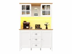 Hot ModernLuxe Mueble de cocina - 120x40x179 cm - 4 puertas y 3 cajones - con iluminación LED - Blanco