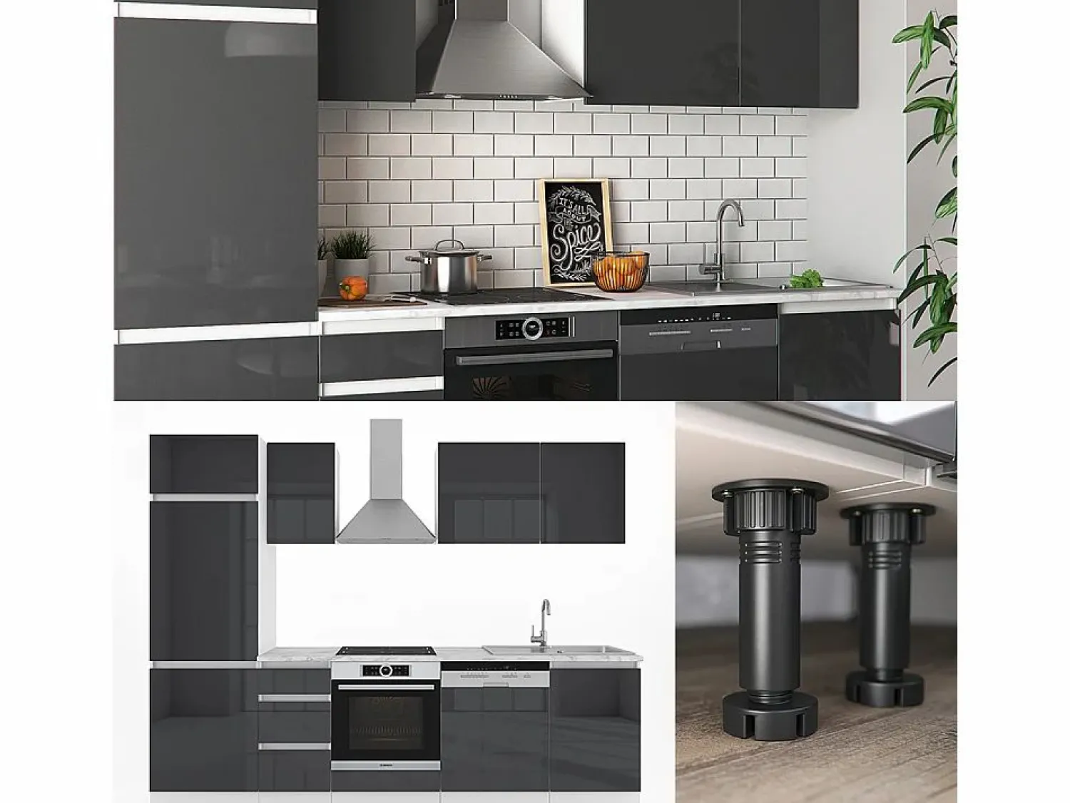 Mueble de cocina antracita brillo intenso/blanco 270x57.7x81.6 optima Cocina Completa