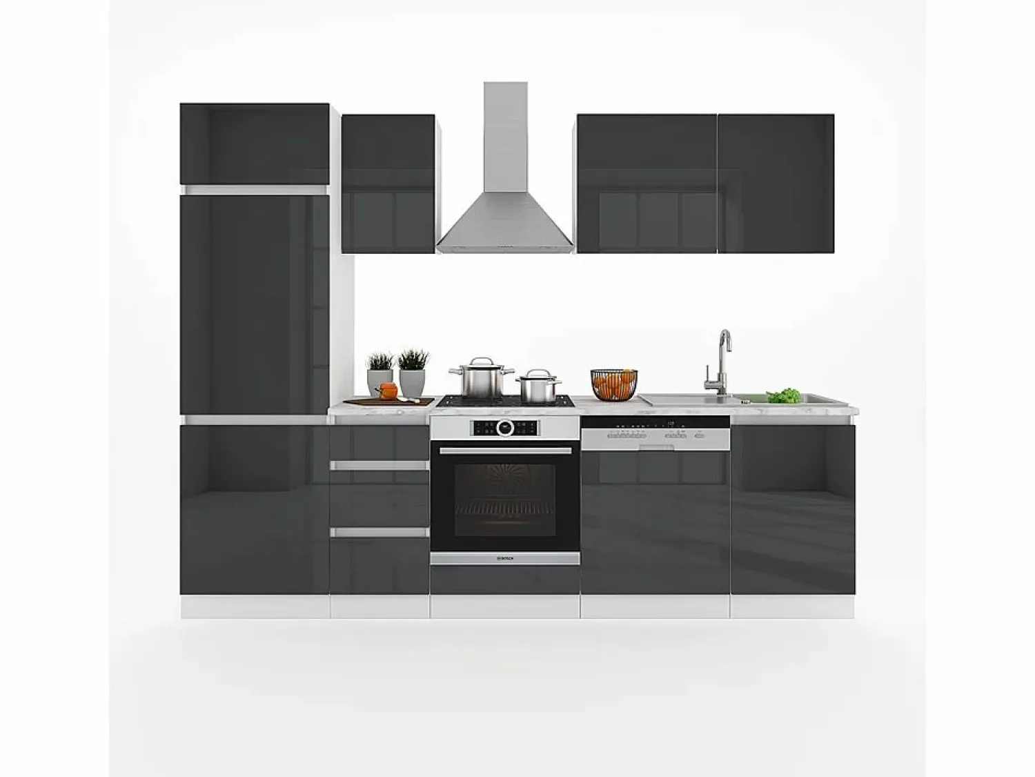 Mueble de cocina antracita brillo intenso/blanco 270x57.7x81.6 optima Cocina Completa