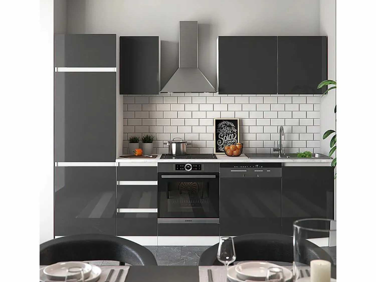 Mueble de cocina antracita brillo intenso/blanco 270x57.7x81.6 optima Cocina Completa