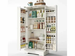 Merax Mueble de Cocina, Aparador Alto de Cocina - 2 Puertas - 60 x 35 x 128,5 - Estantes Regulables - MDF -