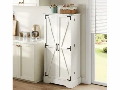 Merax Mueble de Cocina, Aparador Alto de Cocina - 2 Puertas - 60 x 35 x 128,5 - Estantes Regulables - MDF -