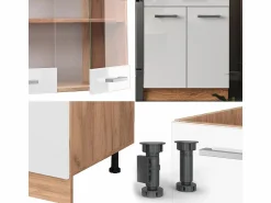 Best Vicco Mueble de cocina blanco brillo intenso/roble dorado 200x46x81.6 r-line Color natural oscuro