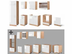 Vicco Mueble de cocina blanco brillo intenso/roble dorado 300x60x81.6 r-line