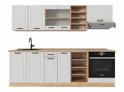 Outlet Vicco Mueble de cocina casa de campo blanca/roble dorado 240x60x81.6 r-line Blanco