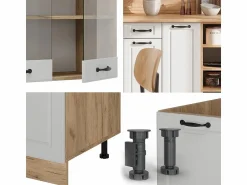 Outlet Vicco Mueble de cocina casa de campo blanca/roble dorado 240x60x81.6 r-line Blanco