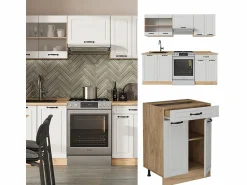Vicco Mueble de cocina casa de campo blanca/roble dorado 200x46x81.6 r-line Blanco