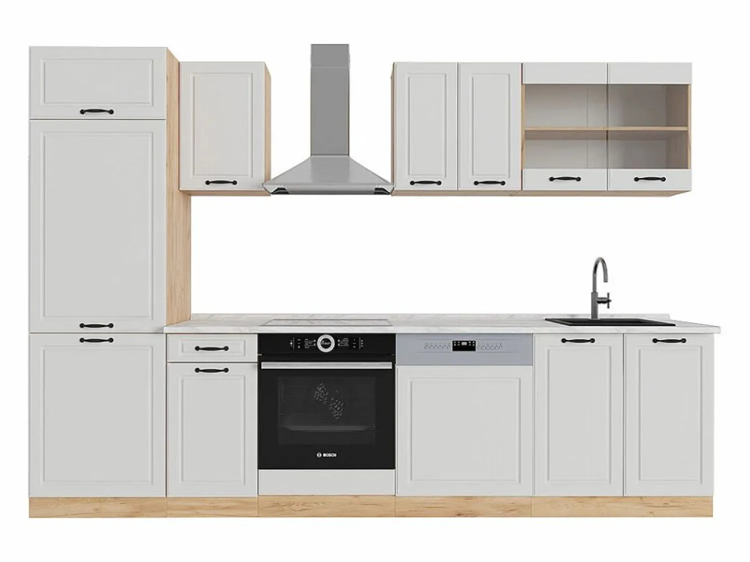 Vicco Mueble de cocina casa de campo blanca/roble dorado 300x60x81.6 r-line