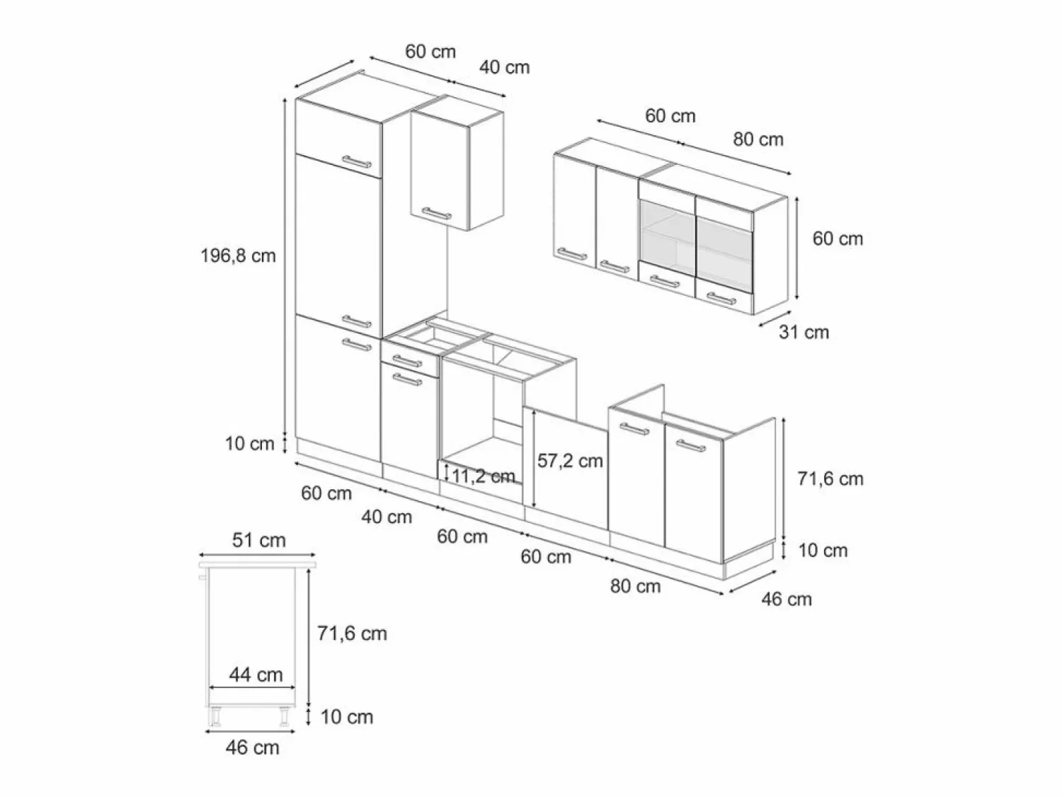 Vicco Mueble de cocina casa de campo blanca/roble dorado 300x60x81.6 r-line