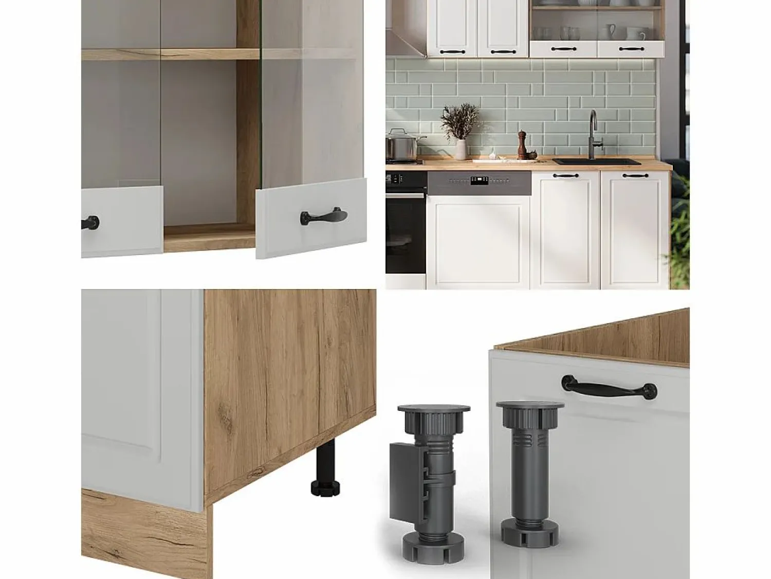 Vicco Mueble de cocina casa de campo blanca/roble dorado 300x60x81.6 r-line