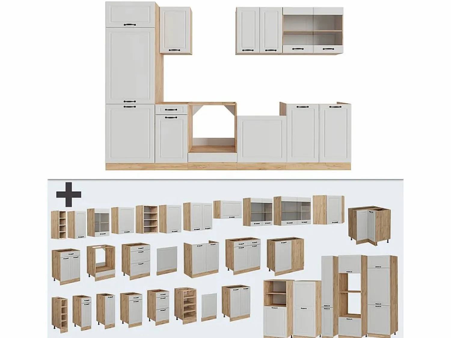 Vicco Mueble de cocina casa de campo blanca/roble dorado 300x60x81.6 r-line