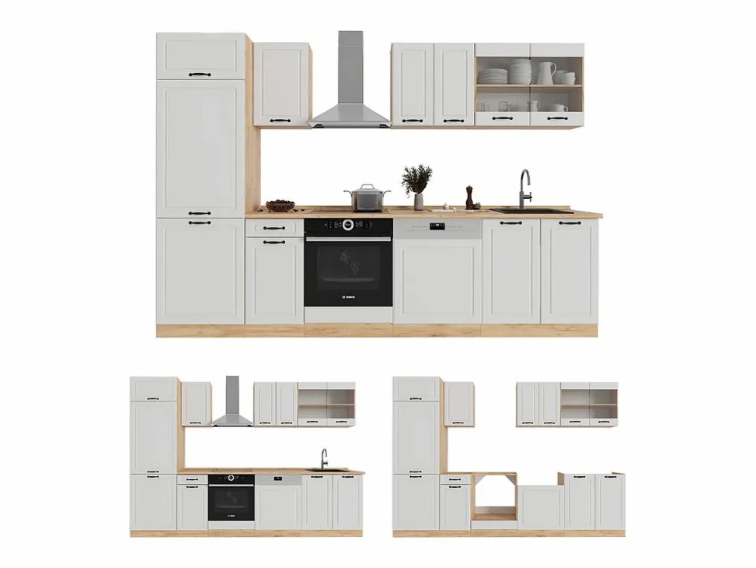 Vicco Mueble de cocina casa de campo blanca/roble dorado 300x60x81.6 r-line
