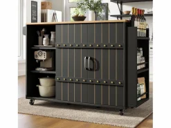 Discount Merax Mueble de cocina con puerta - 110 x 42 x 90 cm - Carrito de cocina con 3 cajones - MDF - Negro