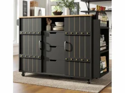 Discount Merax Mueble de cocina con puerta - 110 x 42 x 90 cm - Carrito de cocina con 3 cajones - MDF - Negro