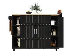 Discount Merax Mueble de cocina con puerta - 110 x 42 x 90 cm - Carrito de cocina con 3 cajones - MDF - Negro