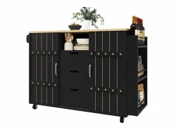 Discount Merax Mueble de cocina con puerta - 110 x 42 x 90 cm - Carrito de cocina con 3 cajones - MDF - Negro