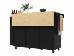Discount Merax Mueble de cocina con puerta - 110 x 42 x 90 cm - Carrito de cocina con 3 cajones - MDF - Negro