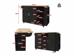 Discount Merax Mueble de cocina con puerta - 110 x 42 x 90 cm - Carrito de cocina con 3 cajones - MDF - Negro