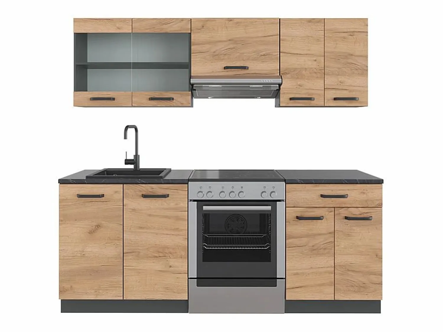 New Vicco Mueble de cocina oro power roble/antracita 200x60x81.6 r-line Color natural oscuro