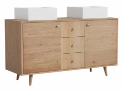 New Vente-unique Mueble de doble lavabo de roble - Lavabo sobreponer cuadrado - Natural claro - 145 cm - ZARENO Color natural claro