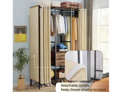 Outlet Mueble de dormitorio amplio vestidor con cortina 149,5x50x214cm Mueble Perchero