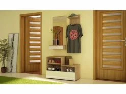 Mueble de entrada City roble sonoma claro / blanco brillo 90 cm