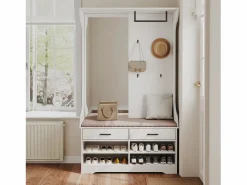Best Mueble de entrada con espejo, ganchos, barra y zapatero Armario De Entrada
