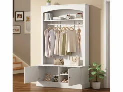 Clearance Mueble de entrada multifunción con banco, tablero de partículas y almacenaje regulable (120x40x190cm) Perchero