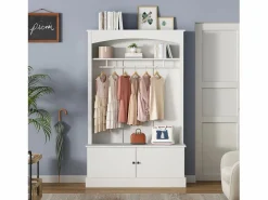 Clearance Mueble de entrada multifunción con banco, tablero de partículas y almacenaje regulable (120x40x190cm) Perchero