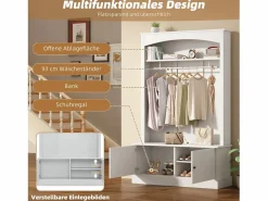 Clearance Mueble de entrada multifunción con banco, tablero de partículas y almacenaje regulable (120x40x190cm) Perchero