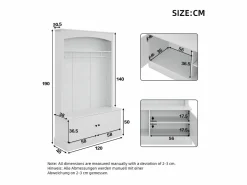 Clearance Mueble de entrada multifunción con banco, tablero de partículas y almacenaje regulable (120x40x190cm) Perchero