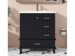 Best Merax Mueble de lavabo de pie de cerámica individual - 73 x 45,5 x 83,5 cm - con cajones y puertas - Cerámica y MDF - (Grifo no incluido) Negro
