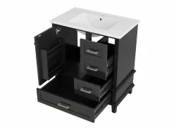 Best Merax Mueble de lavabo de pie de cerámica individual - 73 x 45,5 x 83,5 cm - con cajones y puertas - Cerámica y MDF - (Grifo no incluido) Negro