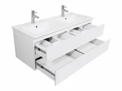 Outlet Mueble de lavabo doble suspendido SORRENTO de 120 cm con encimera de cerámica Mueble De Baño Con Doble Lavabo