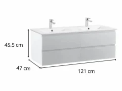 Outlet Mueble de lavabo doble suspendido SORRENTO de 120 cm con encimera de cerámica Mueble De Baño Con Doble Lavabo