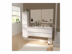 Outlet Mueble de lavabo doble suspendido SORRENTO de 120 cm con encimera de cerámica Mueble De Baño Con Doble Lavabo