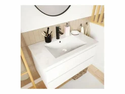 Mueble de lavabo individual de 80cm con encimera de cerámica, grifería, espejo y columna SORRENTO