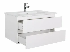 Mueble de lavabo individual de 80cm con encimera de cerámica, grifería, espejo y columna SORRENTO