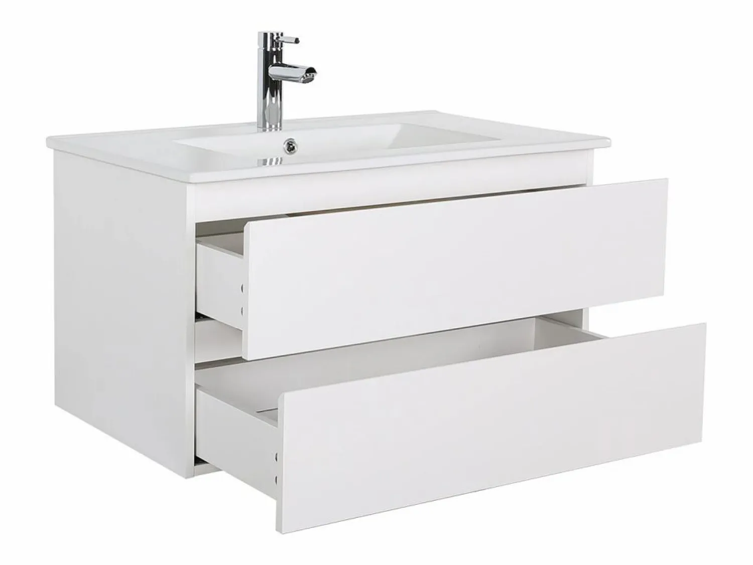 Mueble de lavabo individual de 80cm con encimera de cerámica, grifería, espejo y columna SORRENTO