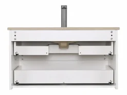 Mueble de lavabo individual de 80cm con encimera de cerámica, grifería, espejo y columna SORRENTO