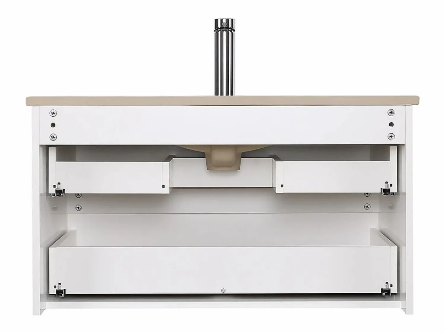Mueble de lavabo individual de 80cm con encimera de cerámica, grifería, espejo y columna SORRENTO