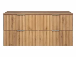 Mueble de lavabo, Roble Craft, 120 (2 x 60) x 57 x 46 cm, tirador plata + Encimera