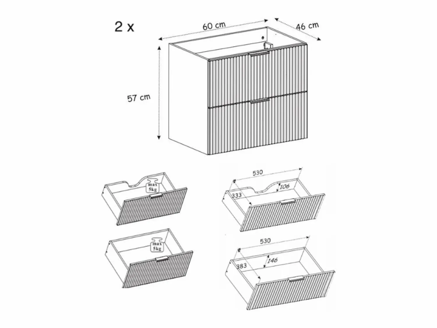 Mueble de lavabo, Roble Craft, 120 (2 x 60) x 57 x 46 cm, tirador plata + Encimera
