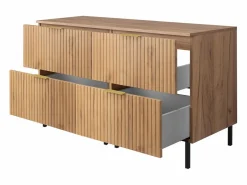 Online Mueble de lavabo, Roble Craft, 120 (2 x 60) x 77 x 46 cm, tirador dorado, patas negras + Encimera Marru00f3n