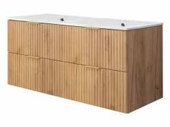 Mueble de lavabo, Roble Craft, 120 (2 x 60) x 57 x 46 cm, tirador dorado, sin encimera