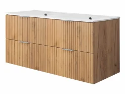Online Mueble de lavabo, Roble Craft, 120 (2 x 60) x 57 x 46 cm, tirador plateado, sin encimera Marru00f3n