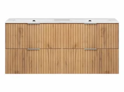 Online Mueble de lavabo, Roble Craft, 120 (2 x 60) x 57 x 46 cm, tirador plateado, sin encimera Marru00f3n