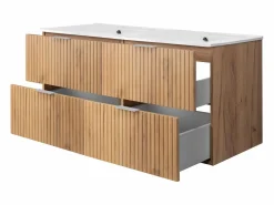 Online Mueble de lavabo, Roble Craft, 120 (2 x 60) x 57 x 46 cm, tirador plateado, sin encimera Marru00f3n