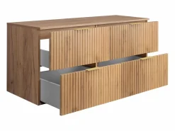 Outlet Mueble de lavabo, Roble Craft, 120 (2 x 60) x 57 x 46 cm, tirador dorado + Encimera Marru00f3n